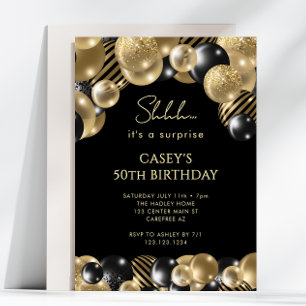 Black and Gold Surprise 50th Birthday Invitation