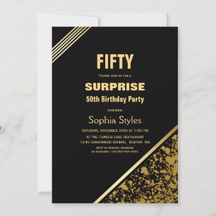 Black and Gold Surprise 50th Birthday Party Invitation