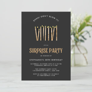 Black and Gold Surprise Birthday Party Invitation