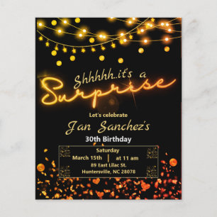 Black and gold surprise budget invitation QRcode F Flyer