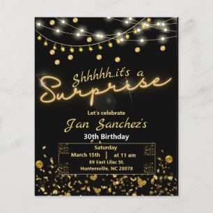 Black and gold surprise budget invitation QRcode Flyer