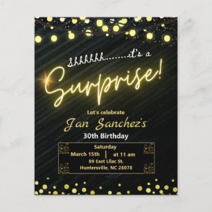 Black and gold surprise budget invitation QRcode Flyer