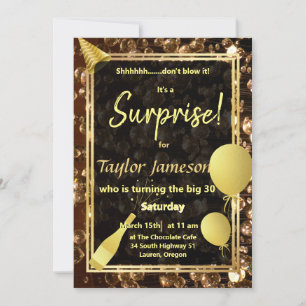 Black and gold surprise Invitation QR rsvp