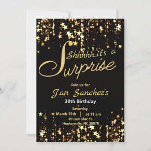 Black and gold surprise invitation with QR rsvp