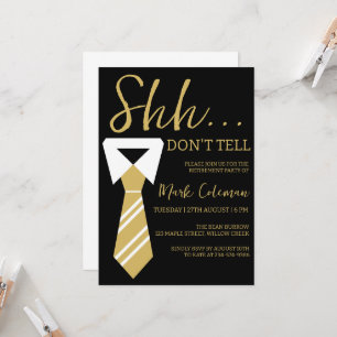 black and gold surprise retirement party invitation