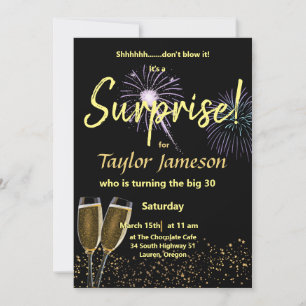 Black and gold surprise wine glass invitation