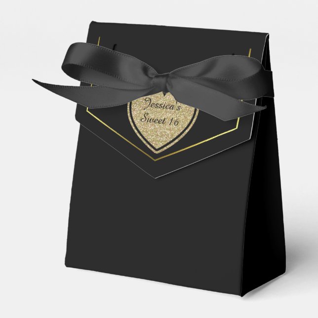 Black and Gold Sweet 16 Favour Gift Box (Front Side)