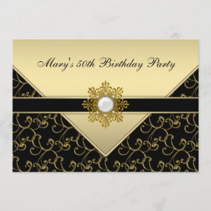 Black and Gold Swirl Birthday Party Invitation