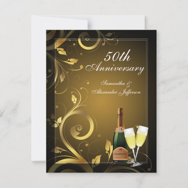 Black and Gold Swirl Custom 50th Anniversary Party Invitation (Front)