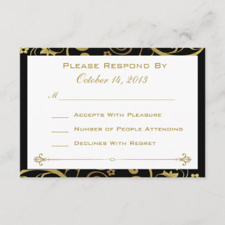 Black and Gold Swirl Reply Card