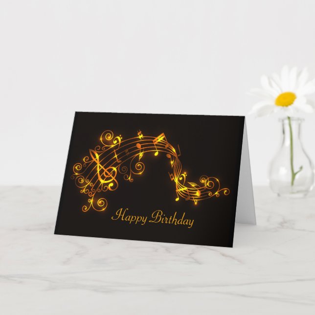 Black and Gold Swirling Music Notes Birthday (Small Plant)