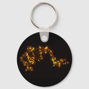 Black and Gold Swirling Musical Notes Key Ring