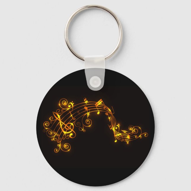 Black and Gold Swirling Musical Notes Key Ring (Front)
