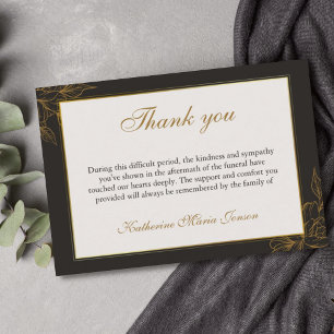 Black and Gold Sympathy Examples After Funeral Thank You Card