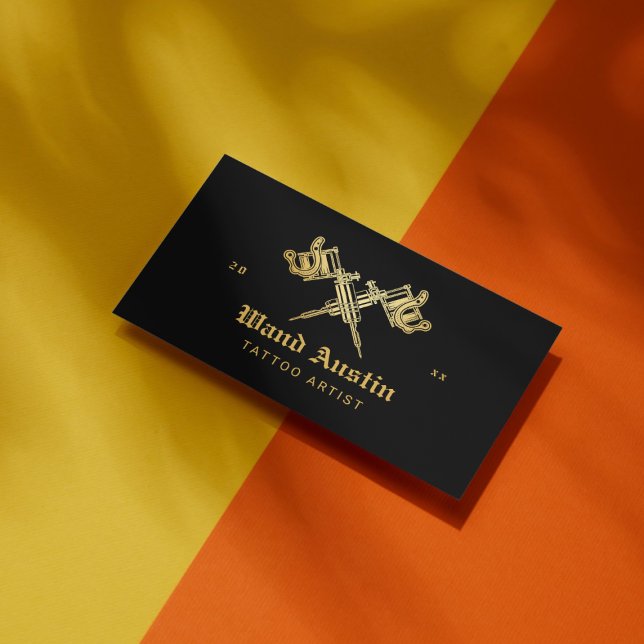 Black And Gold Tattoo Machine Tattoo Artist Business Card (Creator Uploaded)