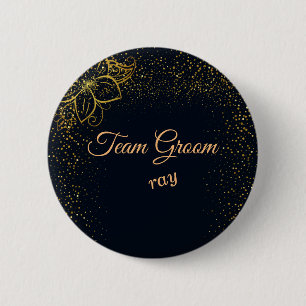 Black and Gold Team Groom Personalised Button