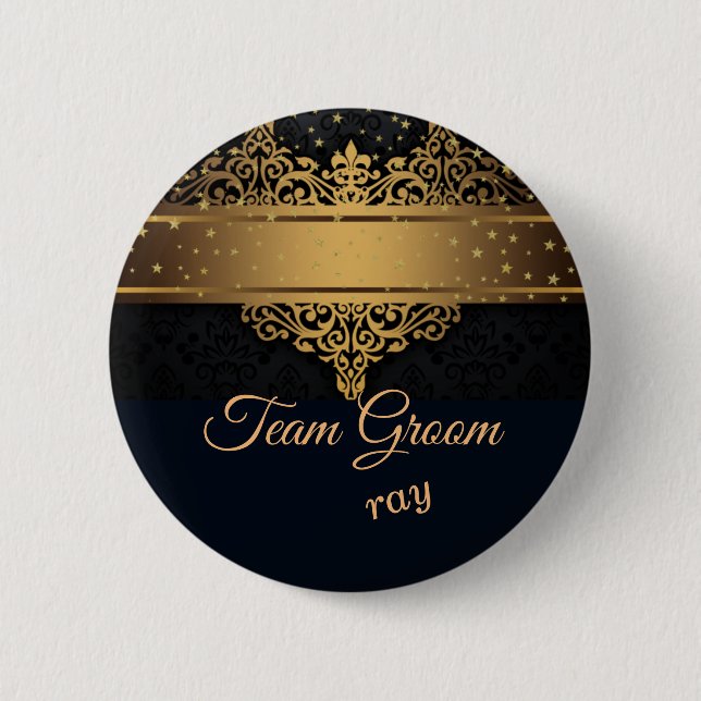 Black and Gold Team Groom Personalised Button (Front)