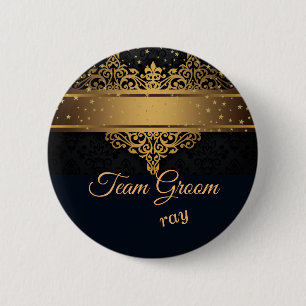 Black and Gold Team Groom Personalised Button