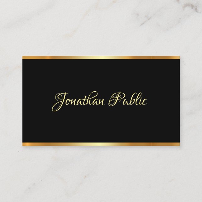 Black And Gold Template Professional Script Modern Business Card (Front)