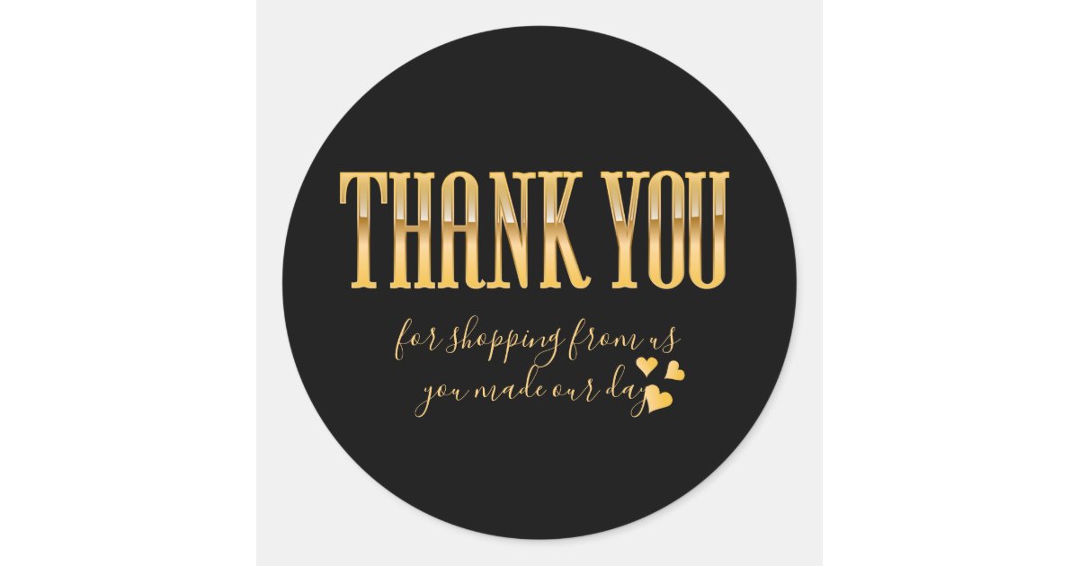 black and gold thank you classic round sticker | Zazzle