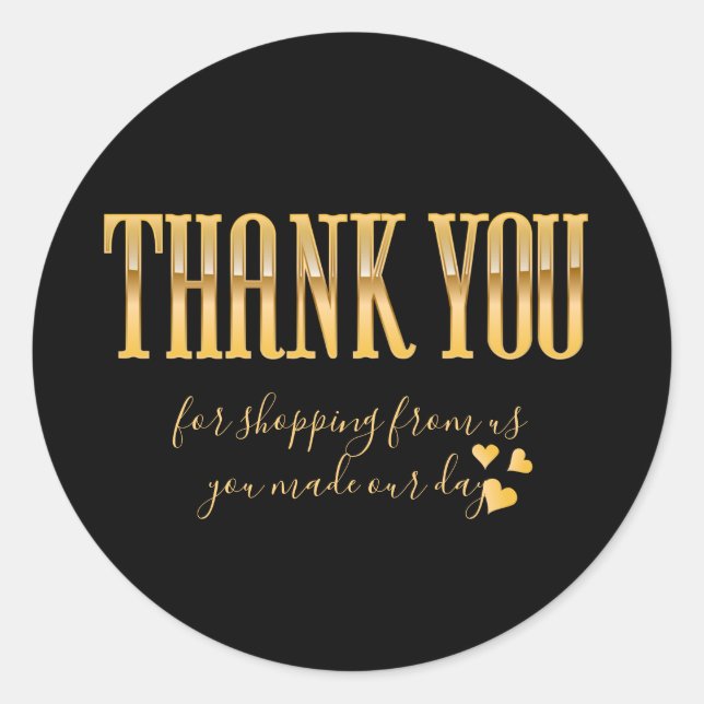 black and gold thank you classic round sticker (Front)