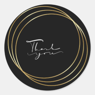 Black and Gold Thank you Classic Round Sticker