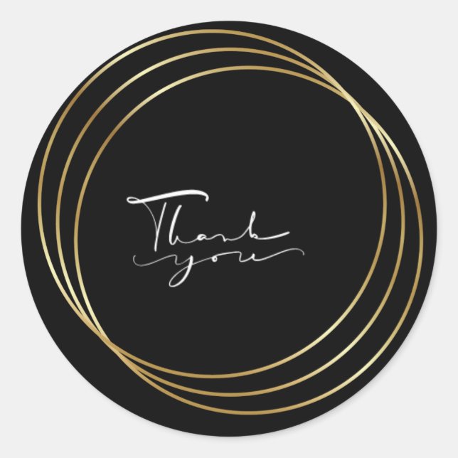 Black and Gold Thank you Classic Round Sticker (Front)