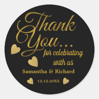 Black And Gold Thank You For Celebrating With Us Classic Round Sticker