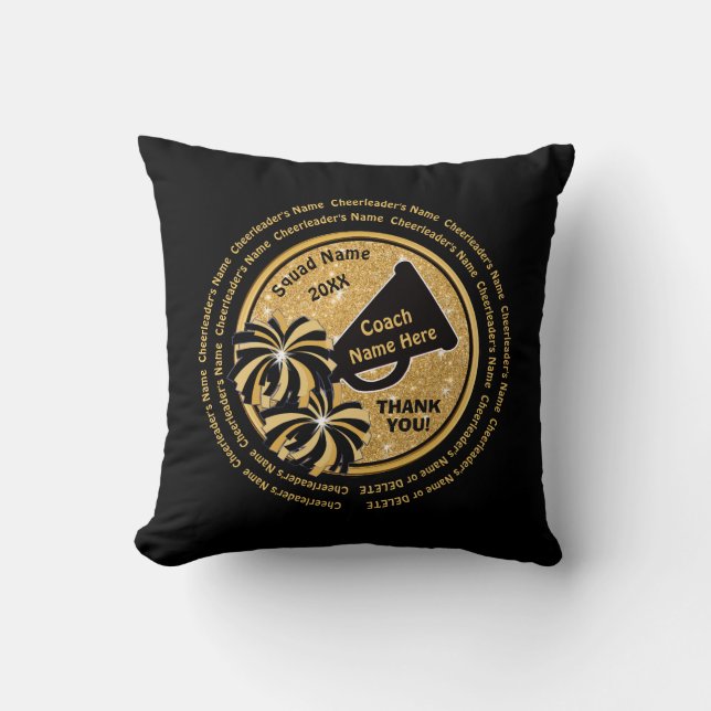 Black and Gold Thank You Gift for Cheer Coach Cushion (Front)
