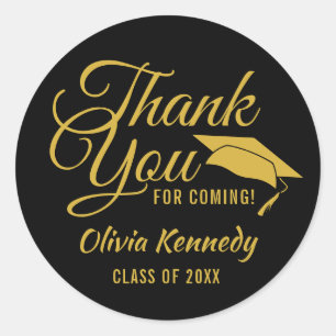 Black And Gold Thank You Graduation Party Favor Classic Round Sticker