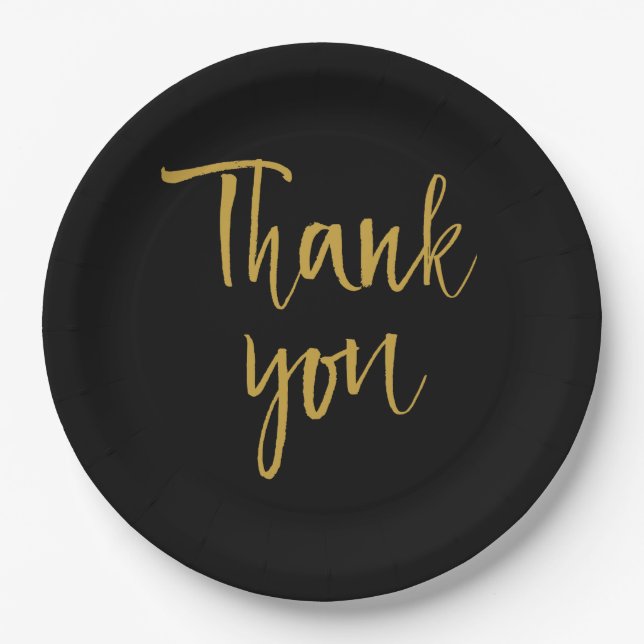 Black and Gold Thank You Paper Plate (Front)