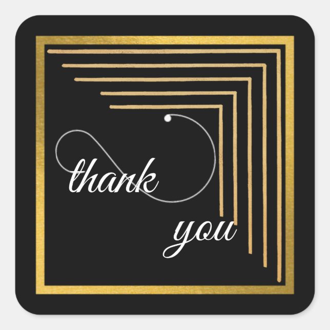 Black and Gold Thank You Square Sticker (Front)