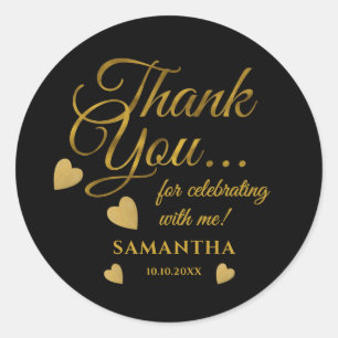 Black And Gold Thank You Typography Party Favor Classic Round Sticker