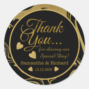Black And Gold Thank You Wedding Favour Classic Round Sticker