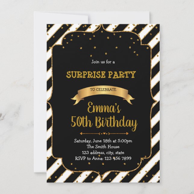 Black and gold theme party invitation (Front)
