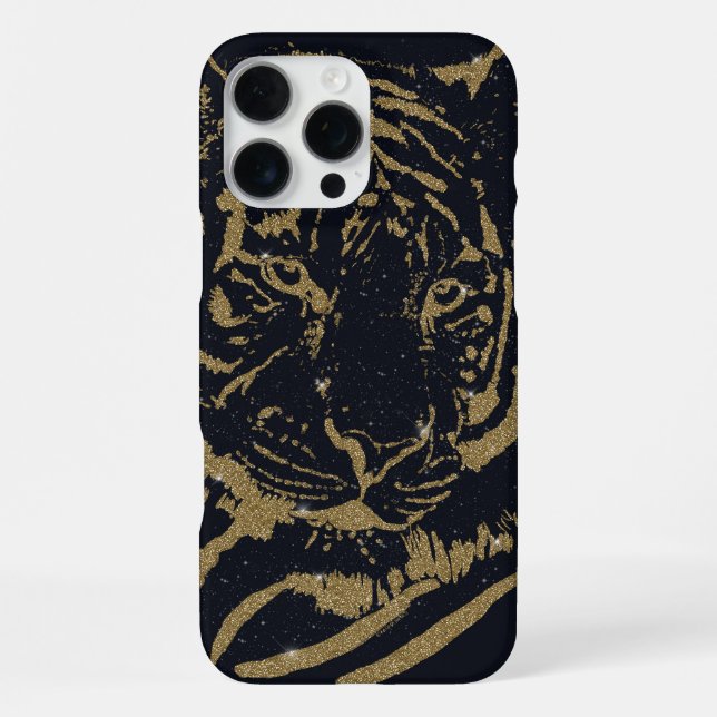 Black and Gold Tiger Artwork Luxury Glitter Style iPhone Case (Back)