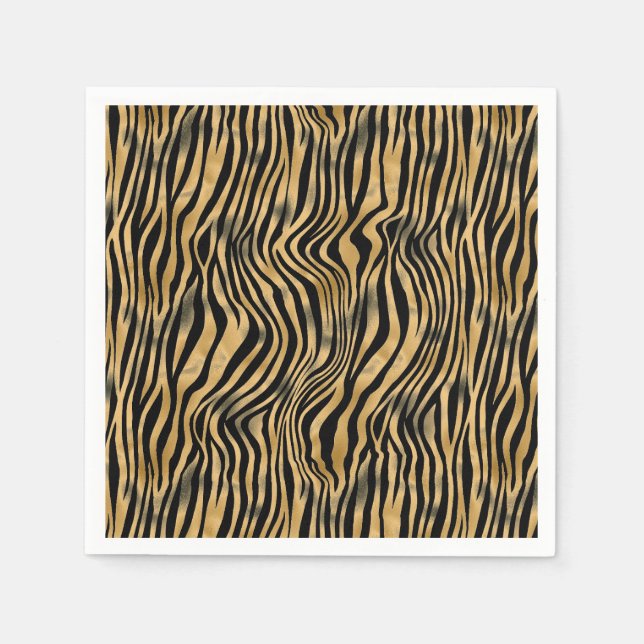 Black and Gold Tiger Stripe Paper Napkin (Front)