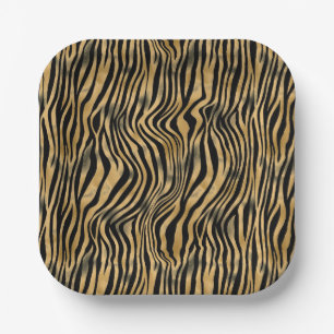 Black and Gold Tiger Stripe Paper Plate