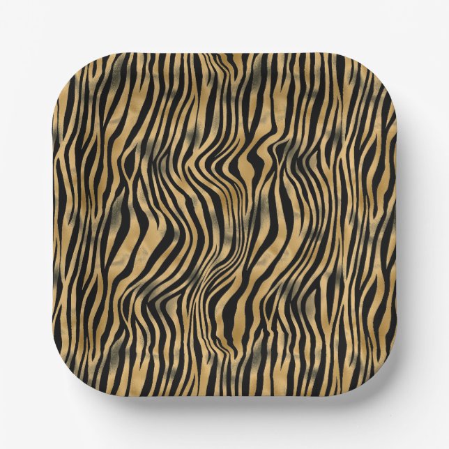 Black and Gold Tiger Stripe Paper Plate (Front)