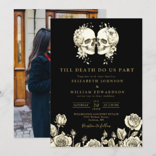 Black And Gold Till Death Gothic Photo Wedding Invitation