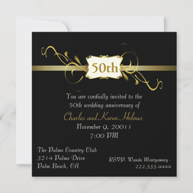 Black and Gold Tone Anniversary Invitation (Front)