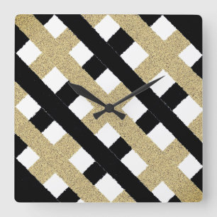 Black and Gold Torn Paper Strip Square Wall Clock