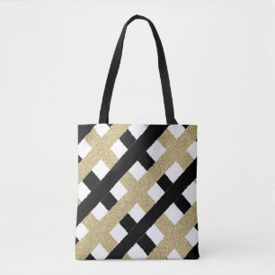 Black and Gold Torn Paper Strip Tote Bag