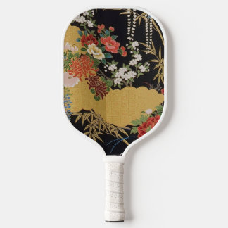 Black and Gold Traditional Japanese Kimono Floral  Pickleball Paddle