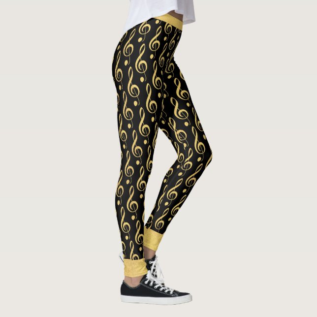 Black and Gold Treble Clef Musical Leggings (Right)