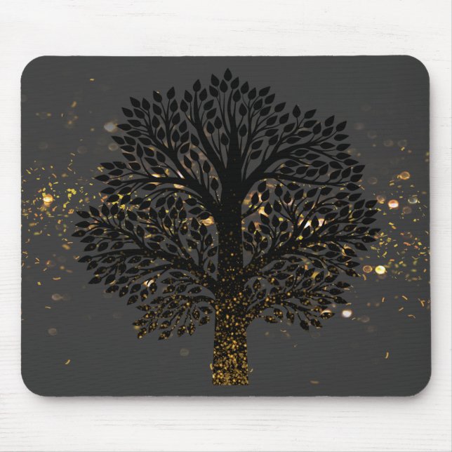 Black and Gold Tree Mouse Pad (Front)