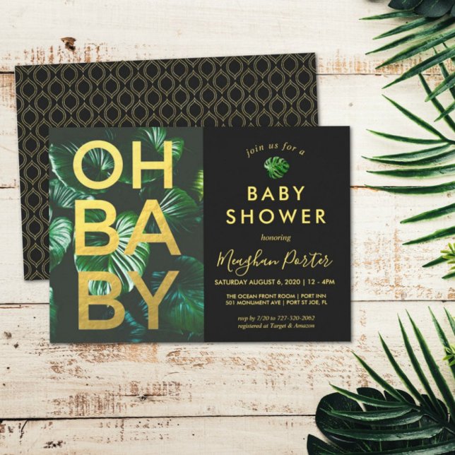 Black and Gold Tropical Baby Shower Invitation (Creator Uploaded)