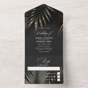 Black and Gold Tropical Beach Wedding All In One I All In One Invitation