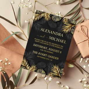 Black and Gold Tropical Destination Wedding  Invit