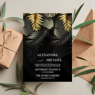 Black and Gold Tropical Destination Wedding Invita Invitation